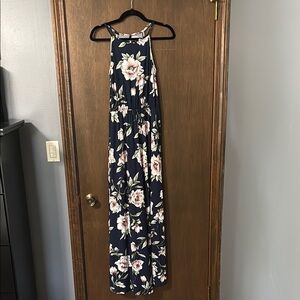French Grey Floral Dress in Blue and Pink